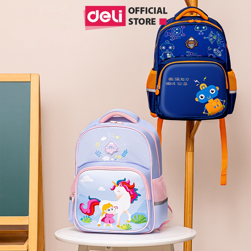 Balo học sinh Deli - Chống gù lưng - Chất liệu vải dù, màu sắc trẻ trung - Dùng cho học sinh cấp 1 và 2