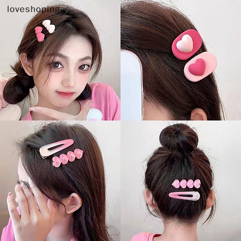 Set 2 / 3 Kẹp Tóc Nơ / Trái Tim Màu Hồng Dễ Thương Cho Bé Gái