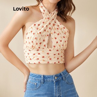 210QX Lovito Áo Yếm Hở Lưng In Hoa L20D1059