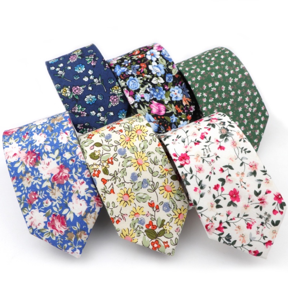 Cà Vạt Hoa Văn 100% Cotton Mềm Mại Phong Cách Vintage Dành Cho Nam