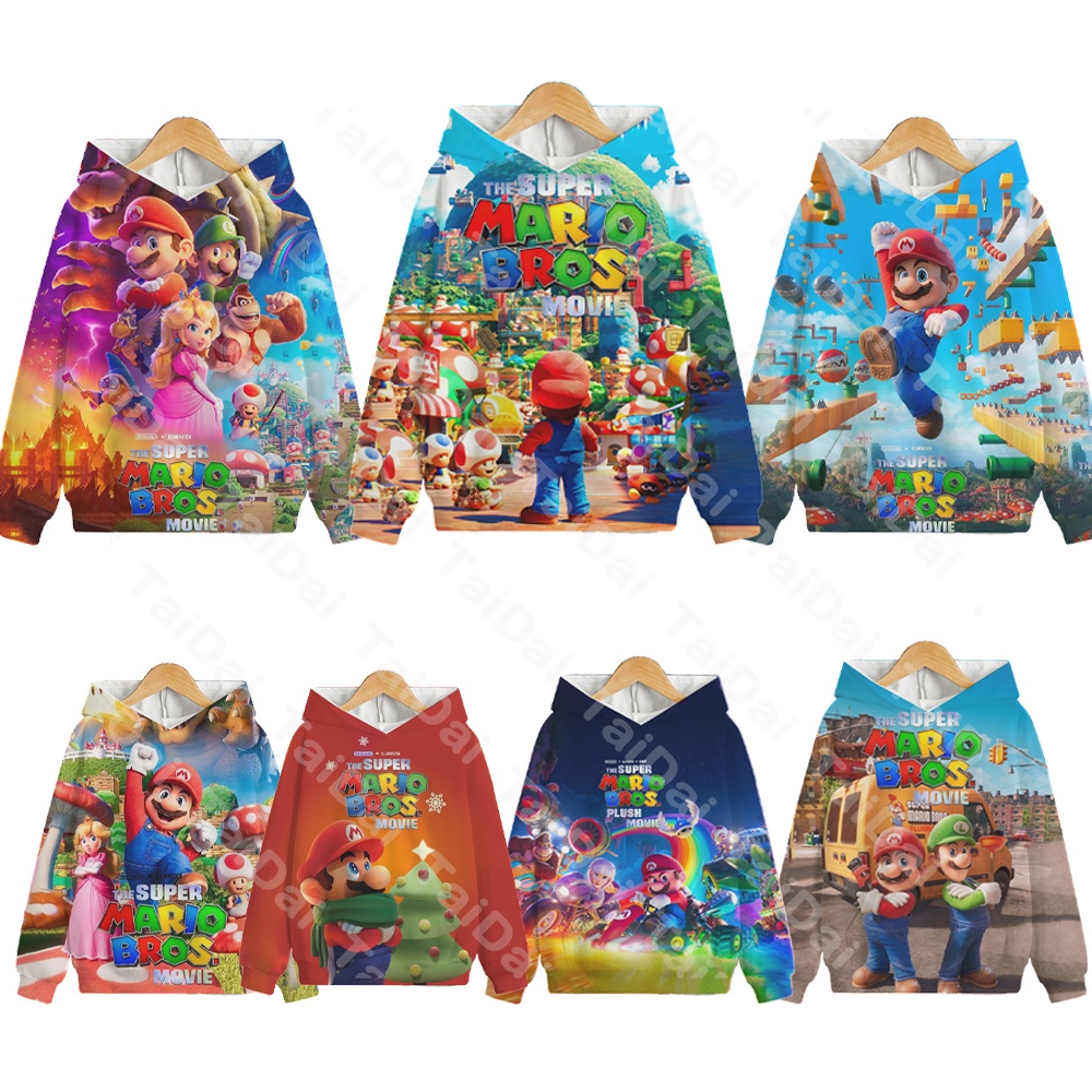 Áo Khoác Hoodie In Hình Super Mario Bros Mẫu Mới 2023 Thời Trang Cho Bé 3-13 Tuổi