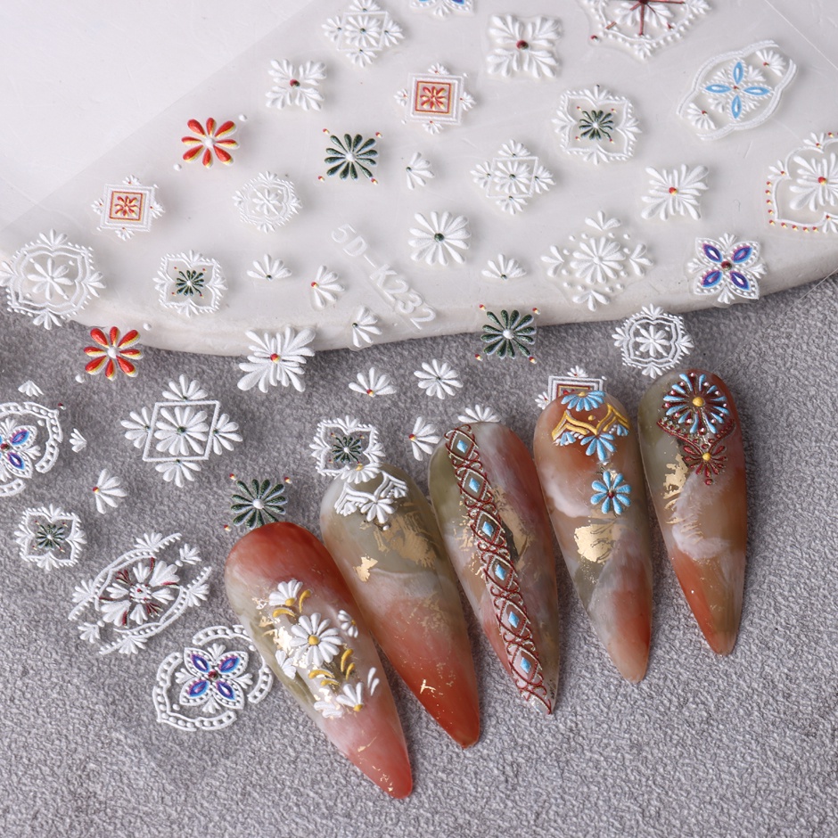 Miếng Dán Trang Trí Móng Tay 5D Bằng Acrylic Họa Tiết Gạch Moroccan Phong Cách Boho