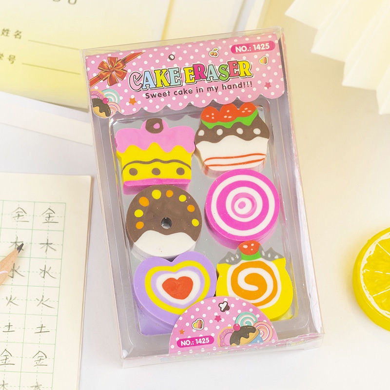 Bộ Gôm Tẩy Hình Bánh Hoạt Hình Sáng Tạo 6 Cái