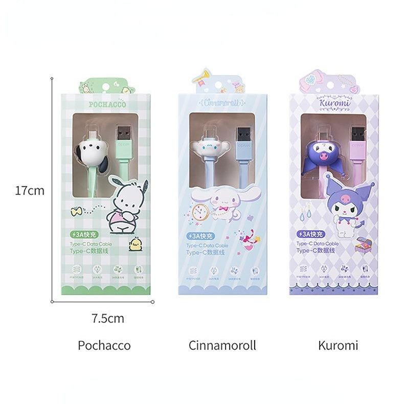 Cáp Sạc Nhanh 3A Sanrio Kuromi Cinnamoroll Pochacco Giao Diện Type-c Chất Liệu TPE Siêu Dễ Thương