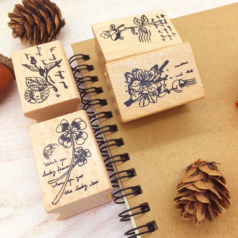 Con Dấu Bằng Gỗ Họa Tiết Hoa Vintage Tự Trang Trí Thiệp Sổ Tay