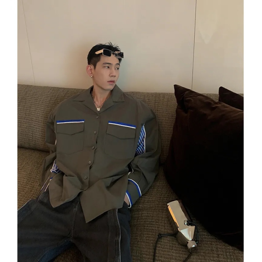 Áo Sơ Mi Chất Liệu Cotton Dày Dặn Họa Tiết Kẻ Sọc Màu Xanh Lá Thời Trang Mùa Thu Phong Cách Hàn Quốc