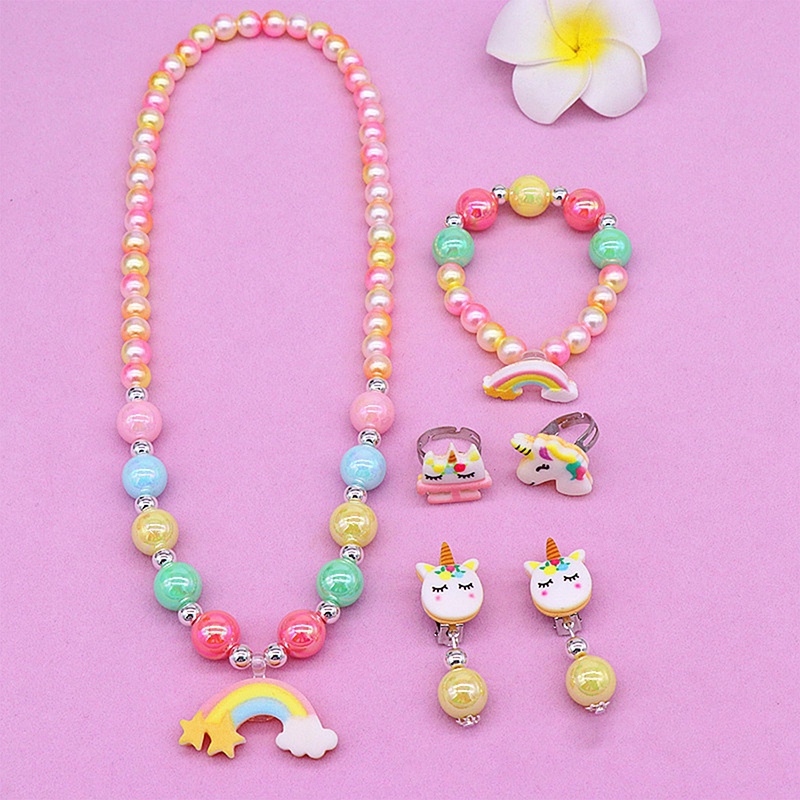 Set 2 / 6 Món Trang Sức Gồm Vòng cổ / Vòng Tay / Nhẫn / Bông Tai Hình Kỳ Lân Dễ Thương Cho Bé Gái