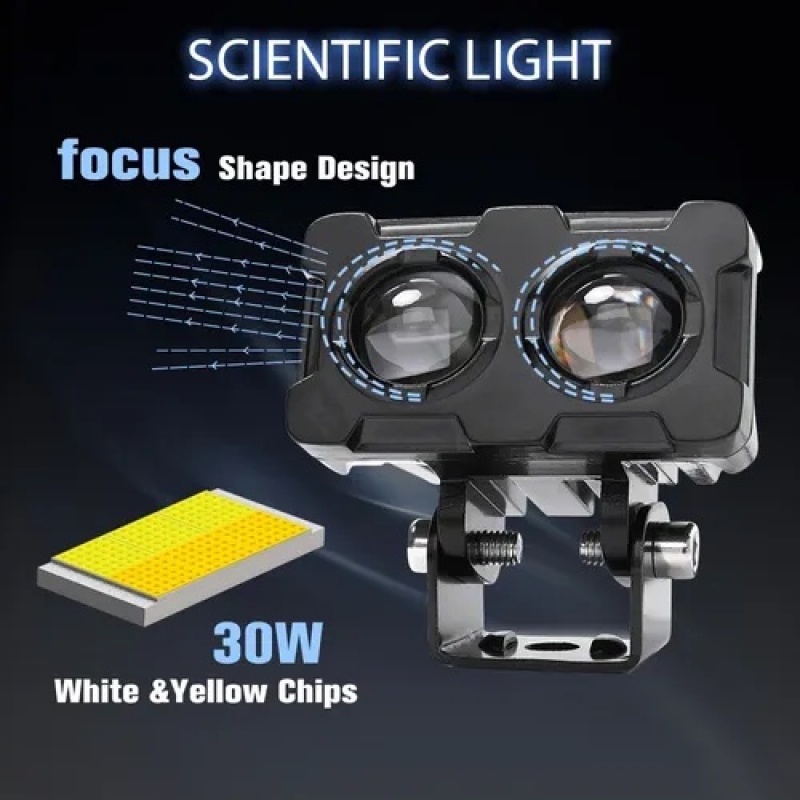 Đèn Pha LED Mini 80W Chống Thấm Nước Ánh Sáng Trắng & Vàng 2 Trong 1 Cho Xe Hơi / Xe Máy