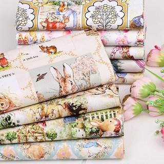 Vải cotton in hình thỏ bánh kem hoạt hình dễ thương dùng may vá thủ công diy