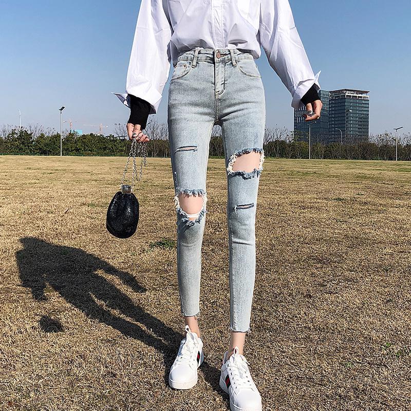 Quần Legging Lưng Cao 40% Vải Jean Rách Dáng Ôm Màu Sắc Tươi Sáng Thời Trang Xuân Thu Cho Nữ