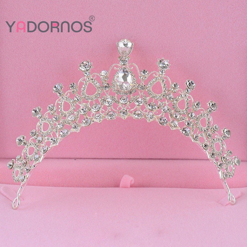 Vương miện cài tóc YADORNOS đính đá pha lê nhân tạo sang trọng thời trang dành cho cô dâu
