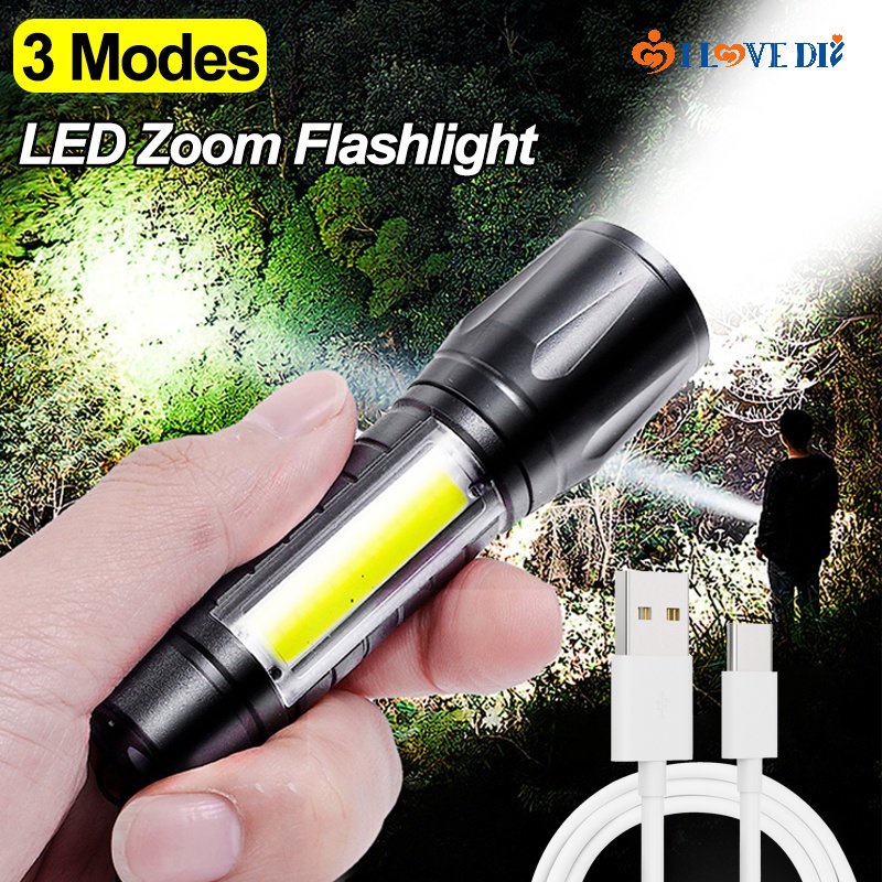 Đèn Pin Mini Cầm Tay COB Chống Nước 3 Chế Độ Sáng Có Thể Sạc Lại Bằng Cổng USB