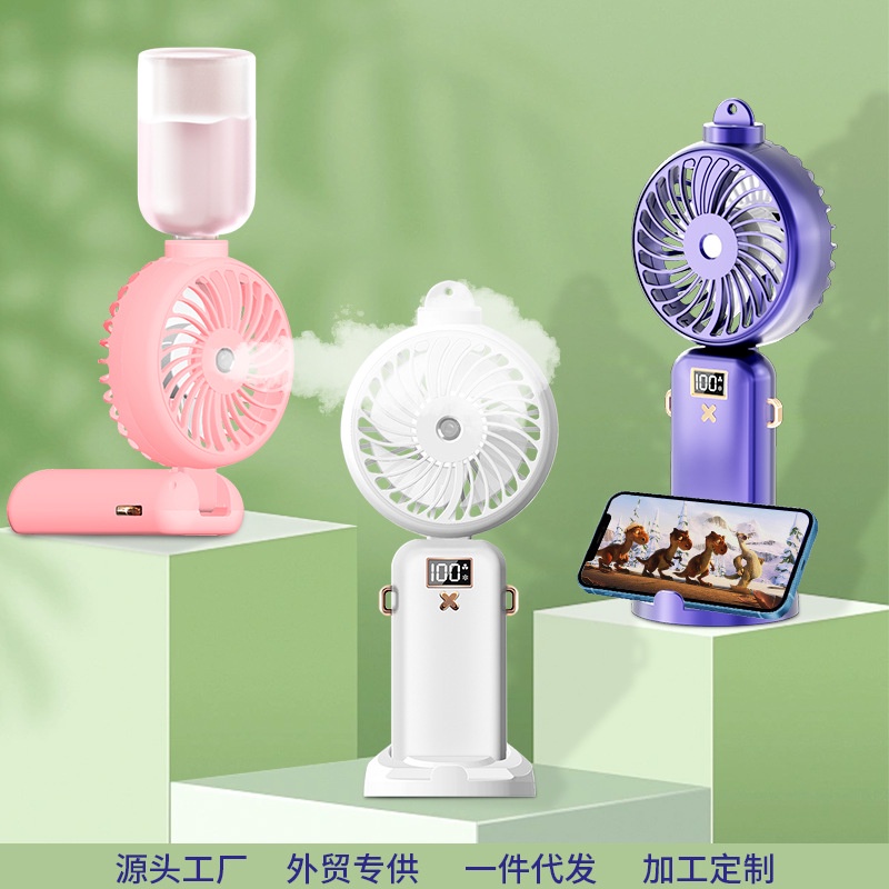 Quạt Phun Sương Kỹ Thuật Số Cầm Tay Sạc USB Có Giá Đỡ Điện Thoại