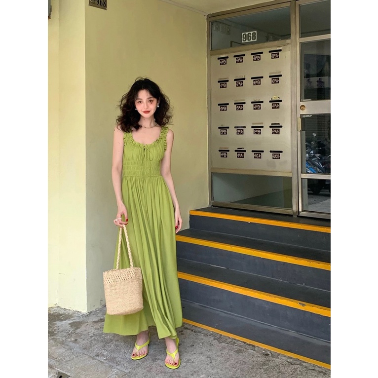 Đầm Hai Dây Cổ Chữ v Thắt Dây Thời Gian Giới Hạn Hàng Mới Về