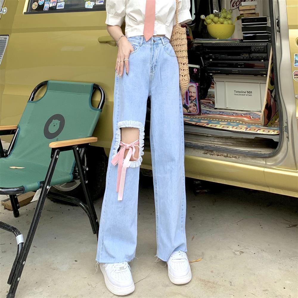 Quần Jean Lưng Cao Dáng Rộng Thiết Kế Mới Thời Trang Theo Phong Cách Hàn Quốc Cho Nữ