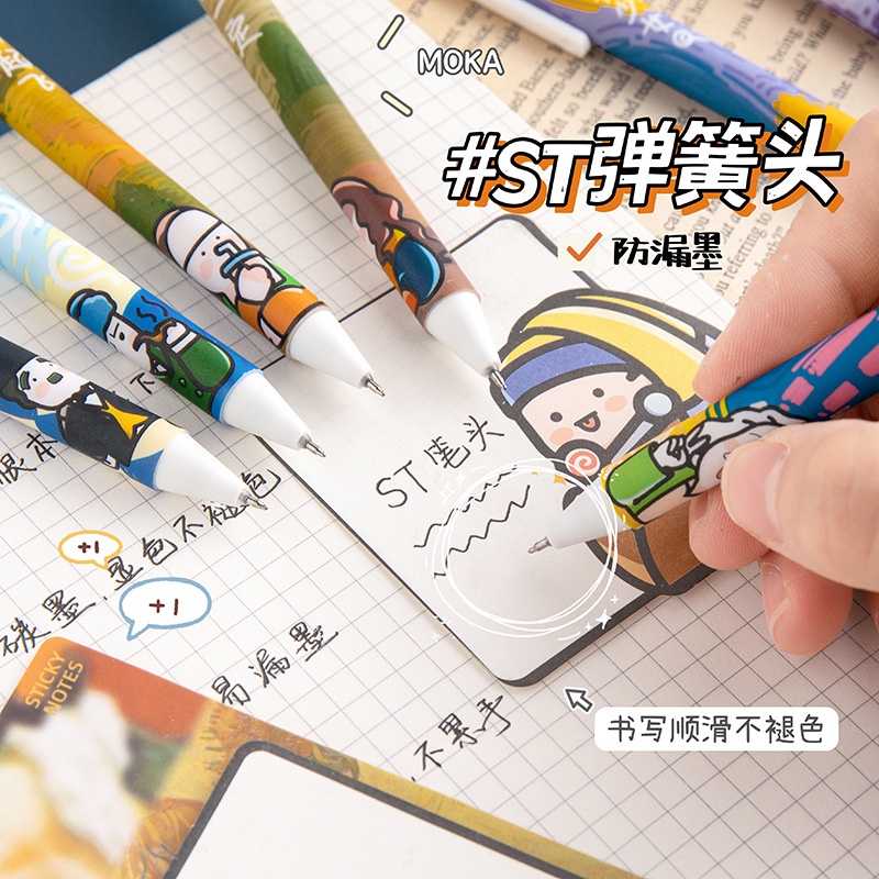 Bút Mực Gel Ngòi 0.5mm Mực Đen Họa Tiết Hoạt Hình Có Thể Thu Gọn Cho Học Sinh