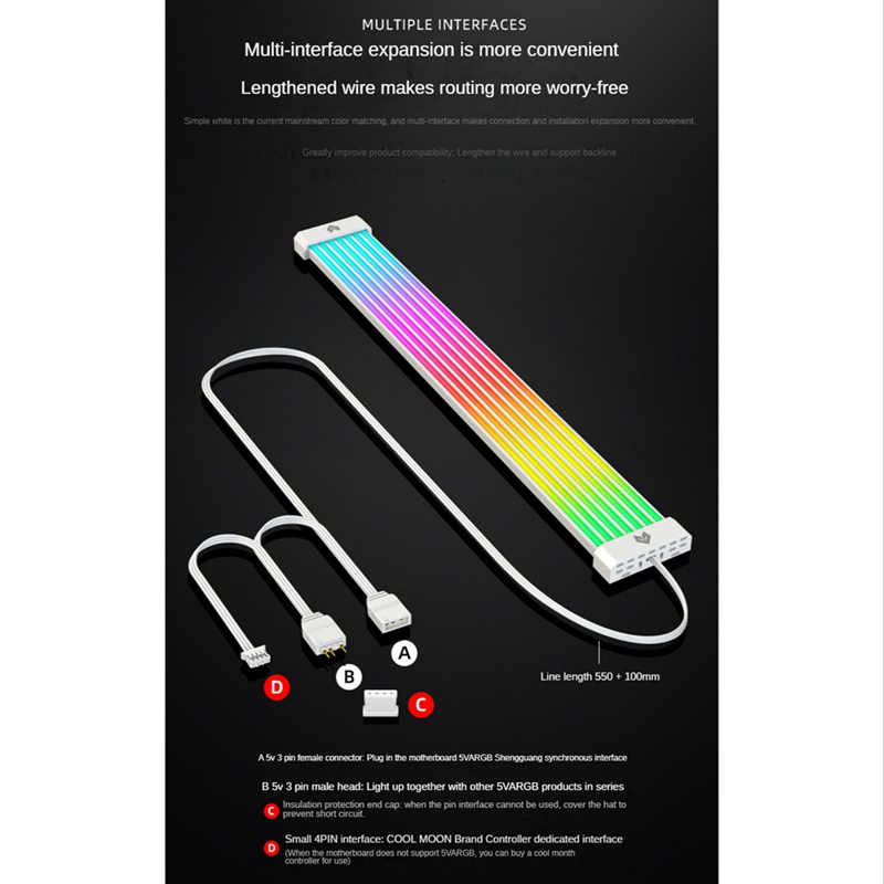 Dải Đèn Neon Trang Trí Phát Quang COOLMOON AL300 3PIN + 4PIN ARGB 8P / 24PIN