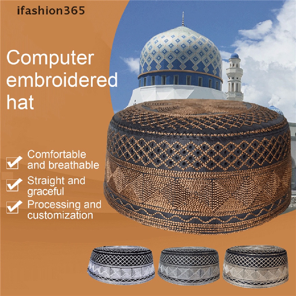 Mũ Cầu Nguyện Đạo Hồi Bằng Cotton Thêu Họa Tiết Độc Đáo Thời Trang Cho Nam [ifashion365]