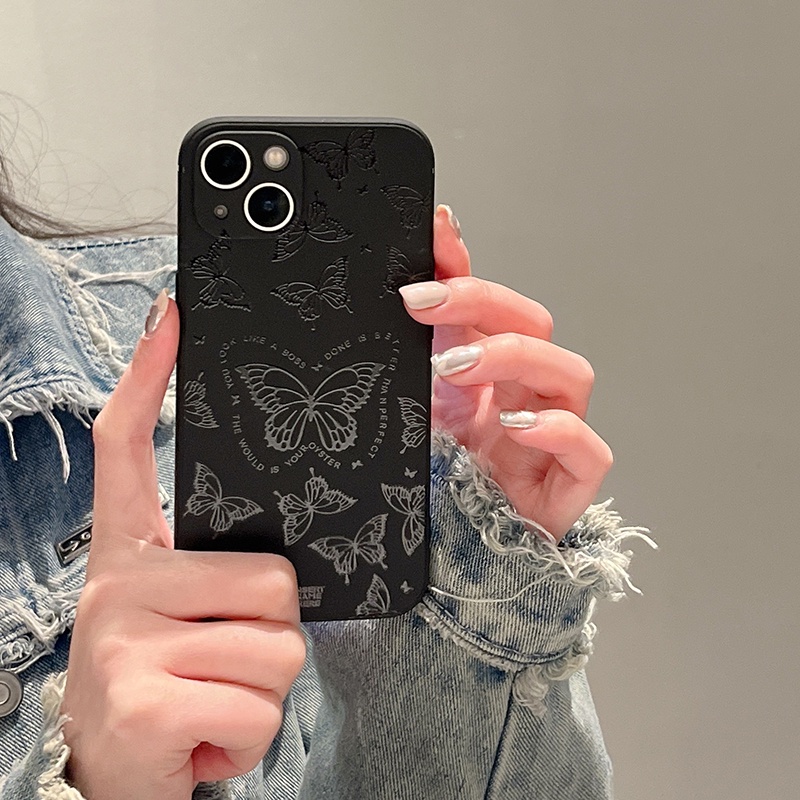 Ốp Điện Thoại Màu Đen Họa Tiết Bươm Bướm Thời Trang Cho iPhone 14 7 8 Plus 11 X XS 12 XR 13 Pro Max
