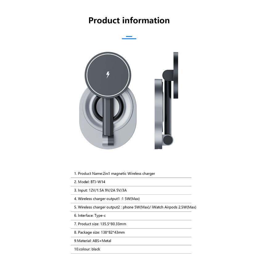 Đế Sạc Nhanh Không Dây 15W Có Nam Châm Bằng Hợp Kim Dành Cho Điện Thoại / Iwatch