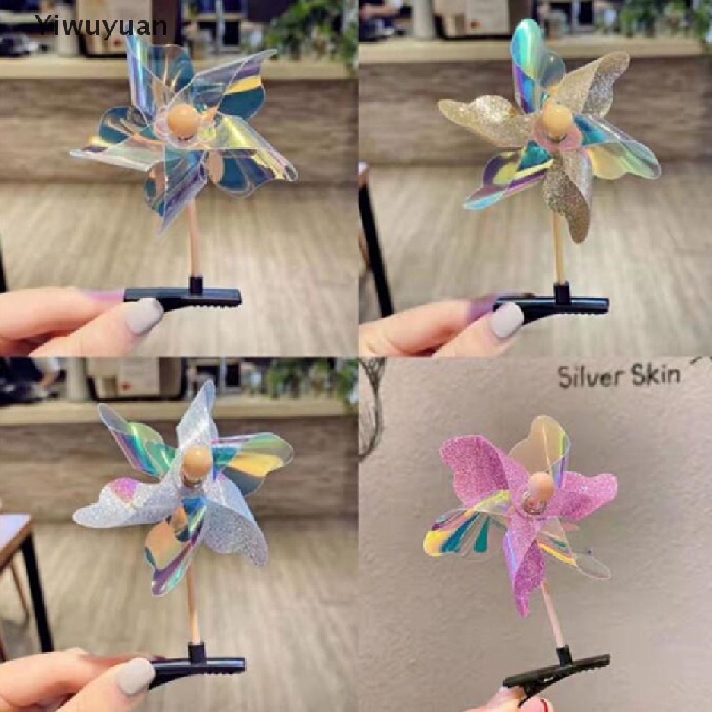 &lt; Yiwuyuan &gt; Kẹp Tóc Bằng Nhựa Hình Cánh Gió Đính Kim Sa Laser Nhiều Màu Sắc Ngọt Ngào Cho Bé Gái