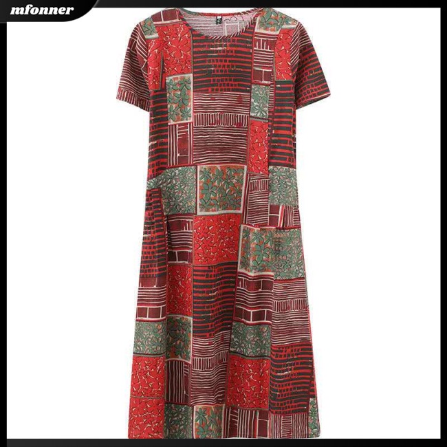 Đầm Midi Tay Ngắn Dáng Rộng Cổ Tròn Plus Size Thời Trang Mùa Hè Cho Nữ