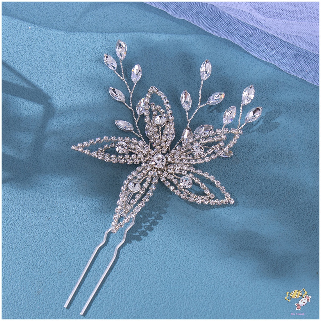 YADORNOS Trâm Cài Tóc Chữ U Hình Hoa Đính Đá Cho Cô Dâu