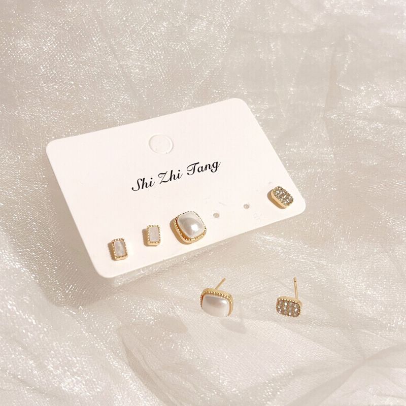 Bông Tai Ba Mảnh Đính Ngọc Trai Thời Trang Cao Cấp 2023