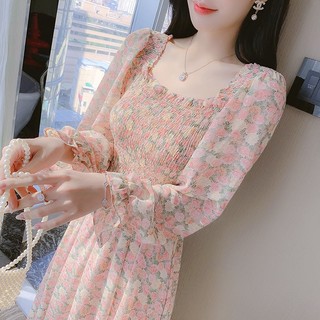 Đầm Voan Dáng Dài Họa Tiết Hoa Thời Trang Xuân Thu 2023 Phong Cách Pháp Cổ Điển Hàng Mới Dành Cho Bạn Nữ