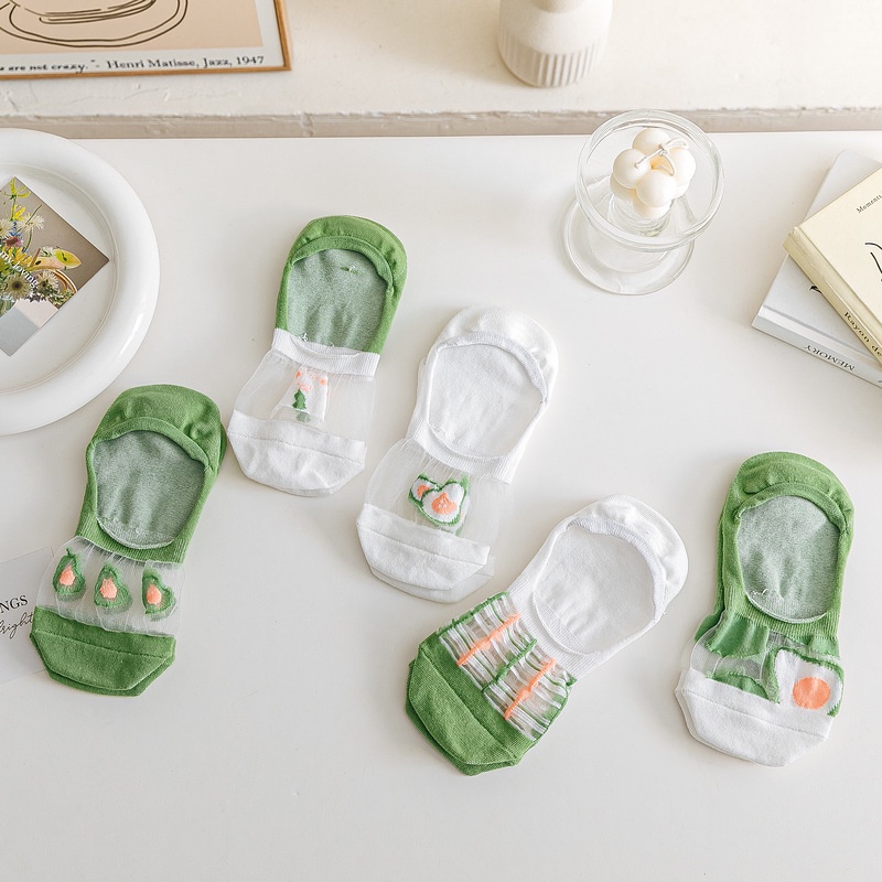 Vớ Cổ Thấp Thoáng Khí In Họa Tiết Trái Bơ Thời Trang Xuân Hè Cho Nữ