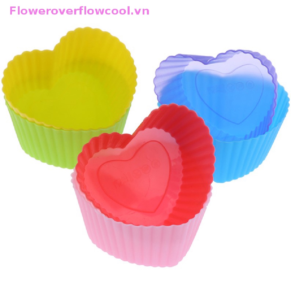 6 Khuôn Silicone Làm Bánh Cupcake Hình Trái Tim