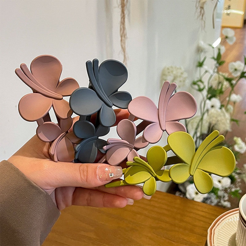 Đôi Kẹp Tóc Mỏ Vịt / Kẹp Tóc Đuôi Ngựa Mặt Nhám Hình Bướm Cổ Điển Thời Trang Dành Cho Bạn Nữ