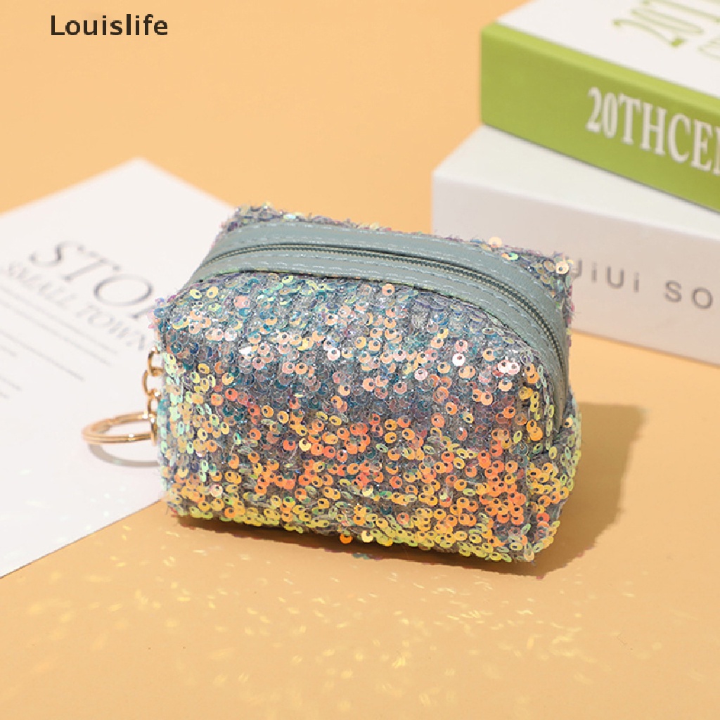 Ví Đựng Tiền Xu Louislife Mini Đính Kim Sa Lấp Lánh Phối Khóa Kéo Cho Nữ