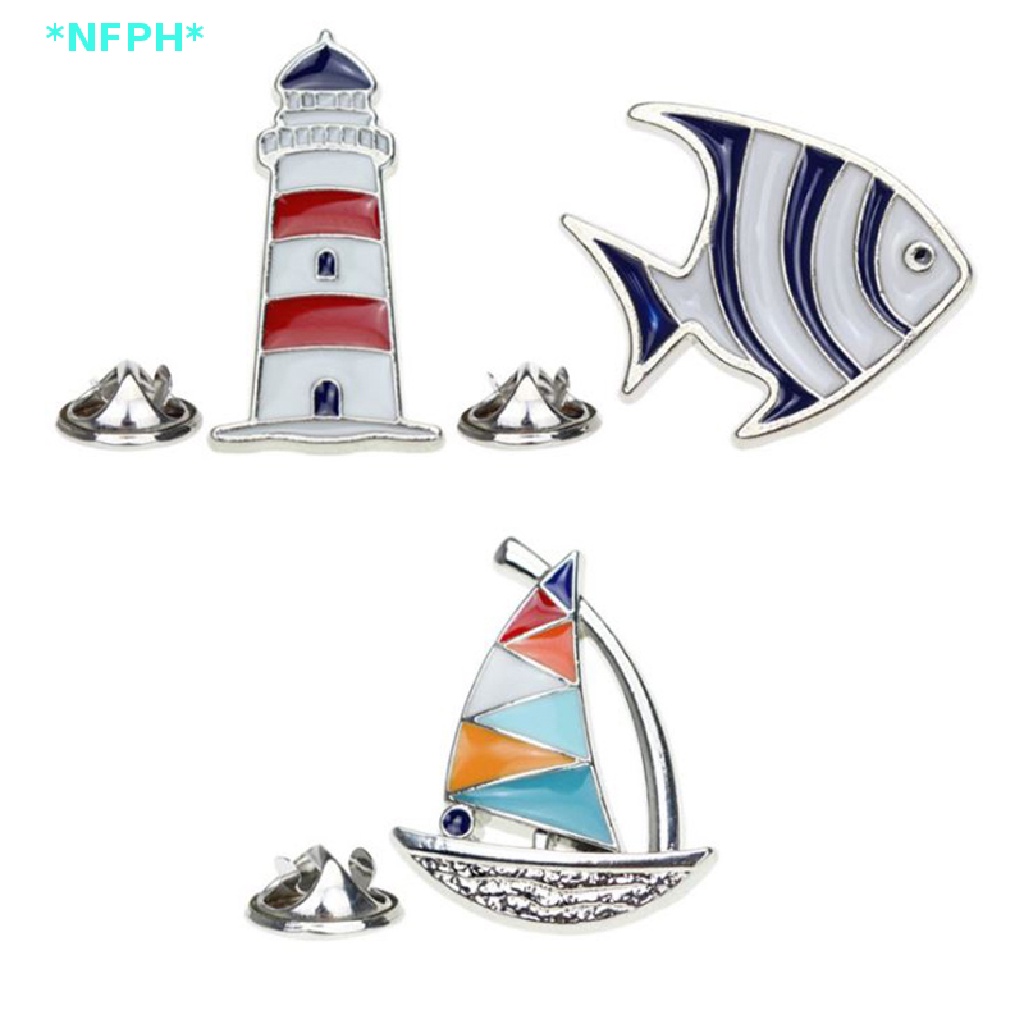 Nfph &gt; Ghim Cài Áo Hình Thuyền Buồm Cá Thủy Thủ Mặt Trăng Tráng Men Thời Trang Mới