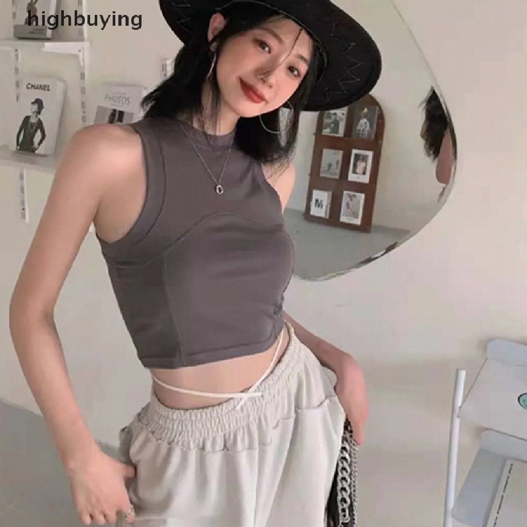 Áo Croptop Sát Nách Cổ Tròn Màu Sắc Đơn Giản Cho Nữ