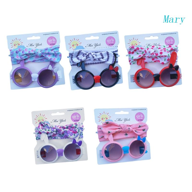Set 2 Món Kính Mát Cột Nơ In Họa Tiết Hoạt Hình Dễ Thương Cho Bé Gái