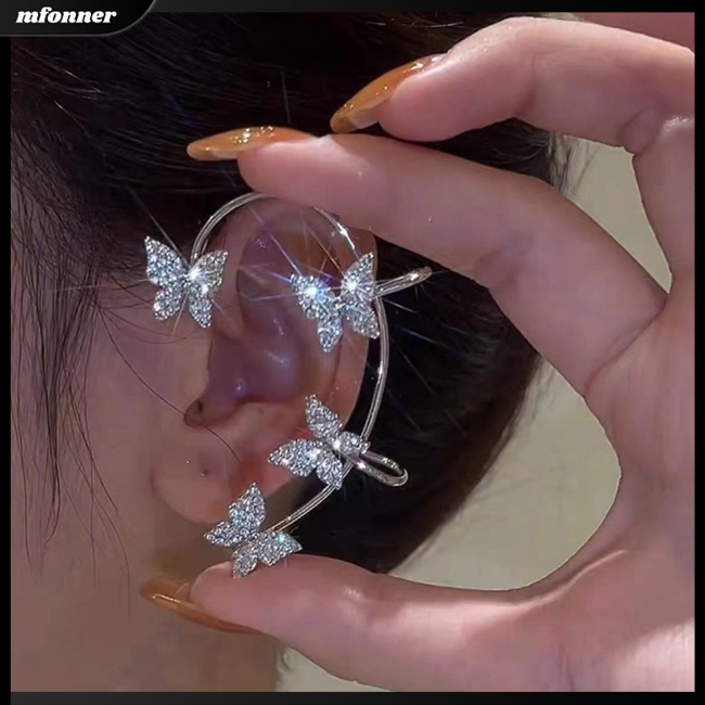 Mw Khuyên Vành Tai Hình Bướm / Bông Tuyết Dát Đá Không Cần Khoan Lỗ Sành Điệu Dành Cho Bạn Gái