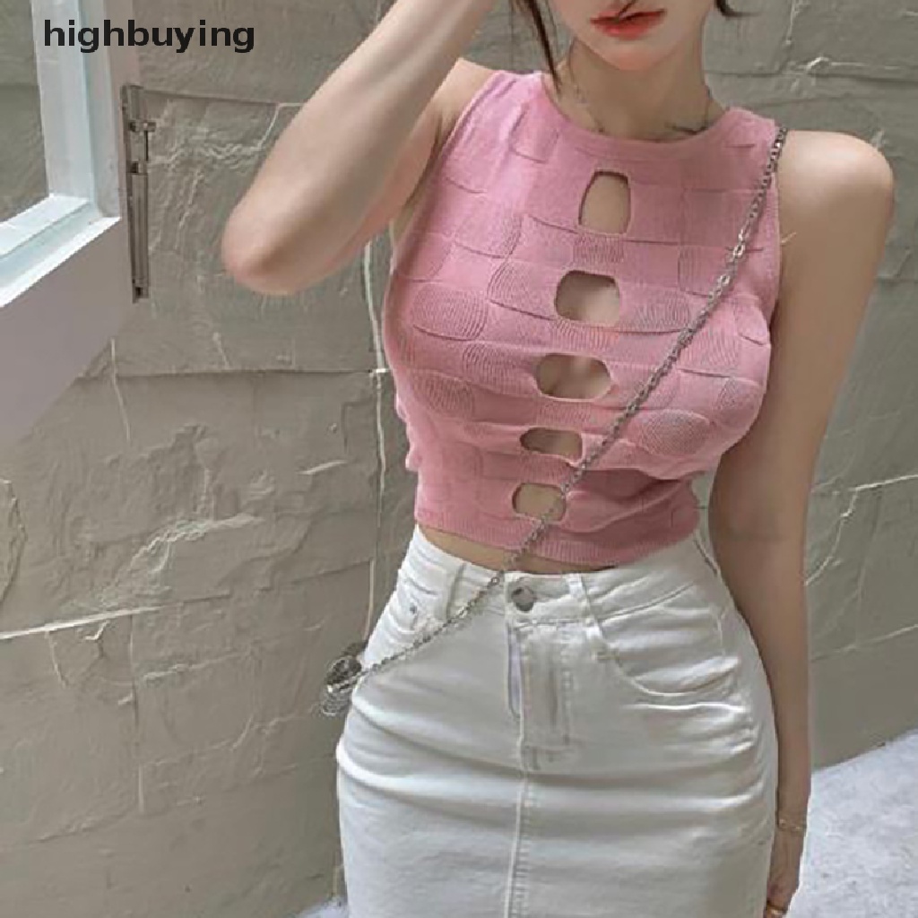 Áo Croptop Dệt Kim Không Tay Cổ Tròn Gợi Cảm Cho Nữ