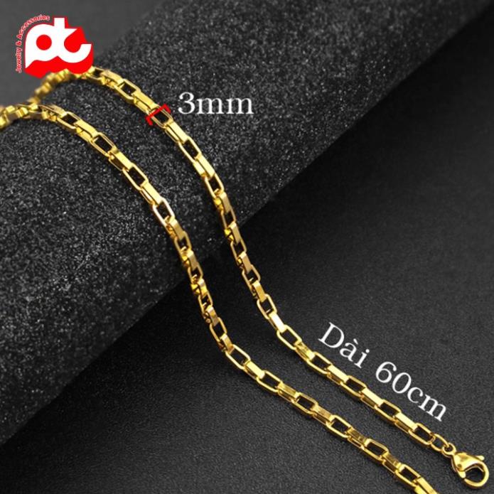 Dây chuyền nam inox thời trang kiểu hình vuông soyong kích cỡ 3mm màu mạ vàng thép không gỉ PTDCNA169
