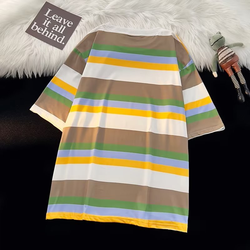 Áo Thun Tay Ngắn Cổ Tròn Họa Tiết Kẻ Sọc Thời Trang Mùa Hè 2023 Mới Cho Nam