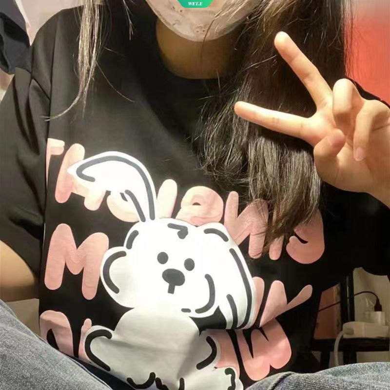 Áo Thun Tay Ngắn In Hình Thỏ Kiểu Mỹ Cổ Điển Thời Trang Mùa Hè 2023 Cho Nữ