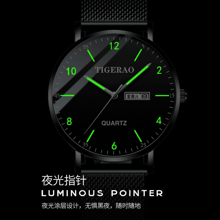 Đồng Hồ Thạch Anh Điện Tử Siêu Mỏng Chống Thấm Nước Màu Dạ Quang Đơn Giản Cho Nam Sinh