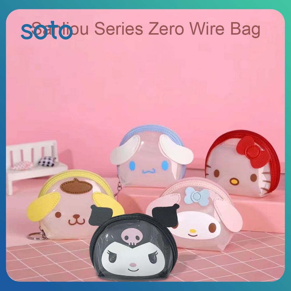 ♫Sanrio Ví Mini Túi Đựng Đồ Trang Điểm Ví Học Sinh Chống Nước Có Khóa Kéo Kuromi Hoạt Hình Bán Sỉ Bằng Da Trong Suốt Quà Tặng Trẻ Em