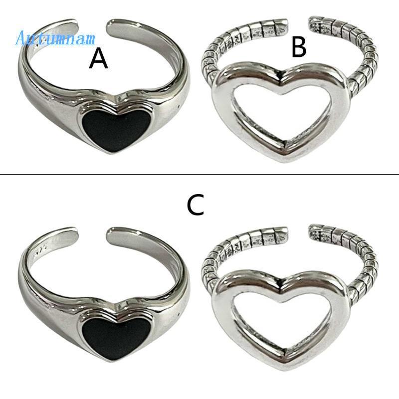 Nhẫn Hở Khắc Hình Trái Tim Màu Đen Phong Cách Vintage Thời Trang Cho Nữ Mã 2023