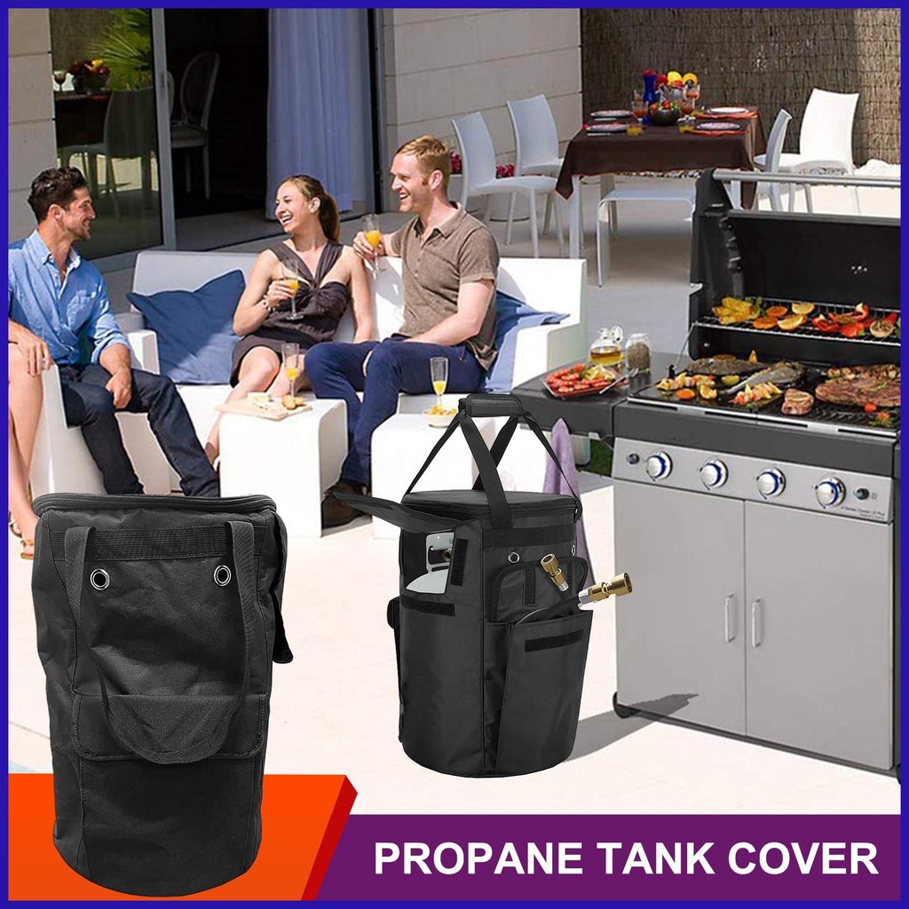 Vỏ Bọc Bình Gas 600D Bằng Vải Oxford Có Khóa Kéo Màu Đen Chống Thấm Nước