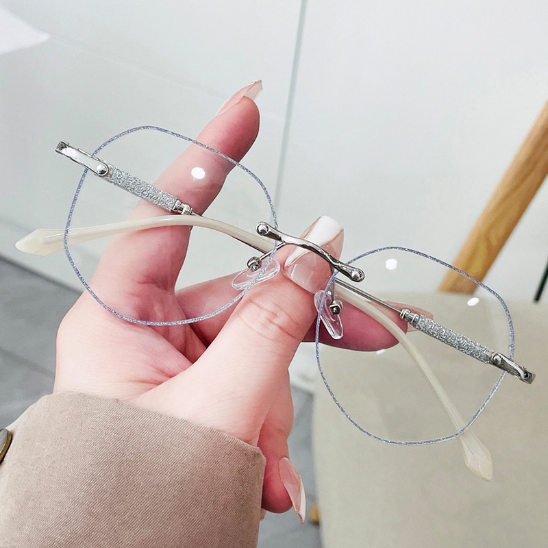 Kính Râm polygon presbyopia Không Gọng Cắt Tròng Đính Kim Cương Màu Hồng Sáng Lấp Lánh Thời Trang Cho Nam Và Nữ Cùng Kiểu Dáng Mới