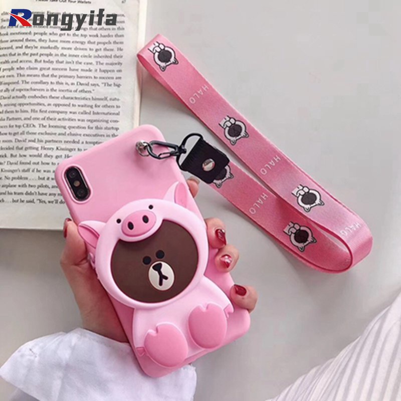 Ốp Điện Thoại Có Ví Đựng Tiền Xu Hình Hoạt Hình 3D Kèm Dây Đeo Cho Vivo Y17 Y15 Y13 Y12 Y11 V7 Plus V5 V5S