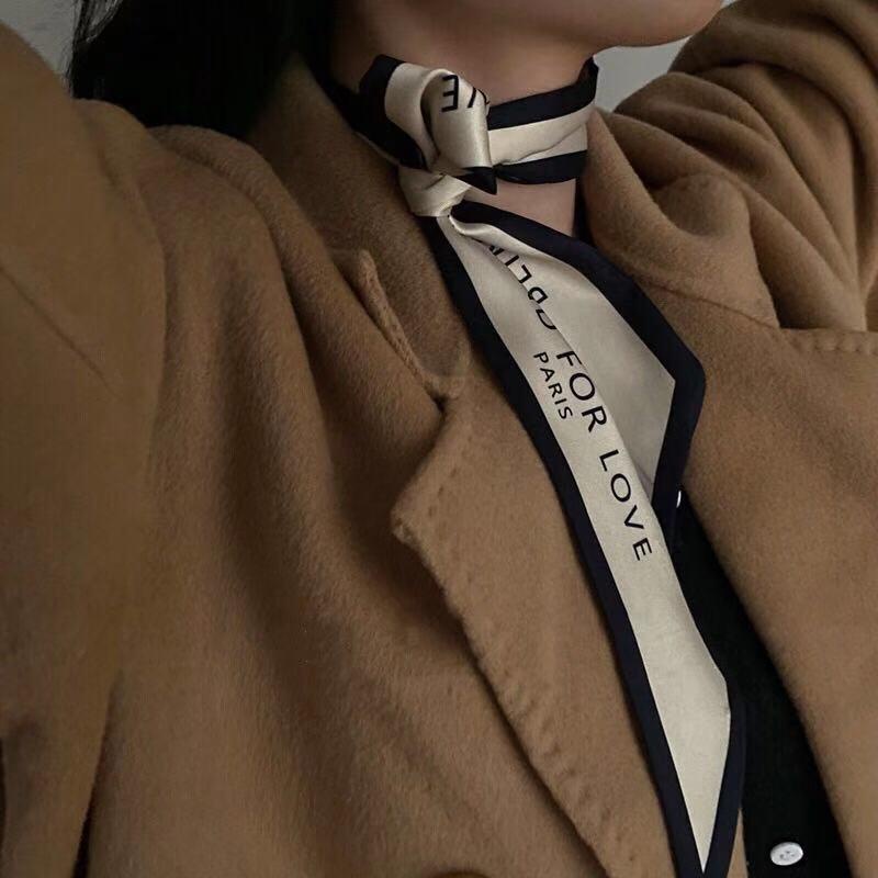 Khăn Choàng Lụa Cao Cấp Dáng Dài Hẹp In Chữ Đơn Giản Thanh Lịch Phong Cách retro Pháp Dễ Phối Đồ