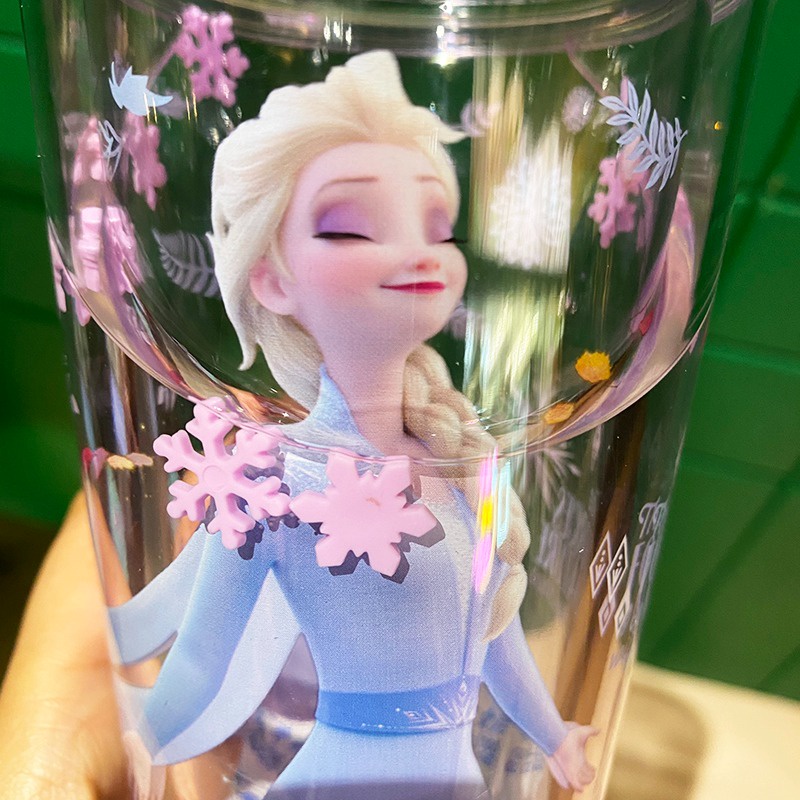 Ly Uống Nước Hai Lớp Hình Búp Bê Disney Nổi Trên Mặt Nước Nóng Lạnh Mùa Hè Kèm Ống Hút Cho Trẻ Em