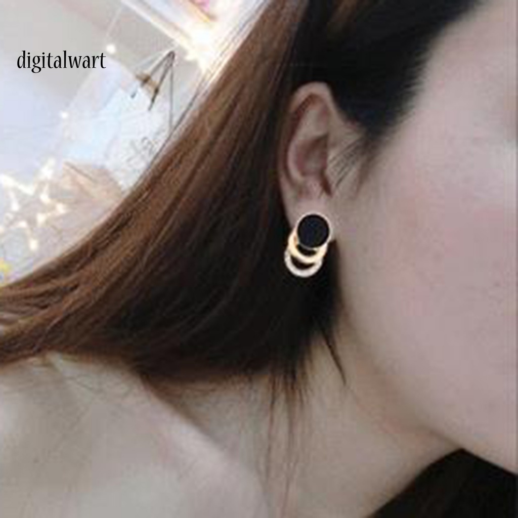 Kỹ Thuật Số| 1 Cặp Bông Tai 3 Vòng Tròn Màu Đen Đính Đá Lấp Lánh Dành Cho Nữ